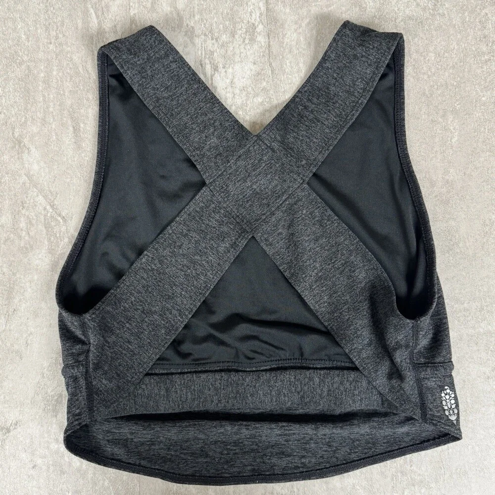 Free People Movement In Your Corner Sports Bra  Criss-Cross Back Charcoal Logo S